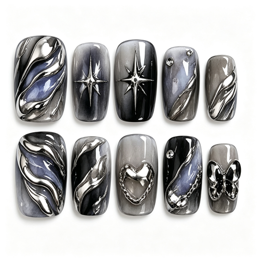 Dark Star Metal Gradient Press On Nails