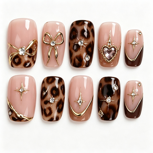 Leopard Luxe Gold Pearl Press On Nails