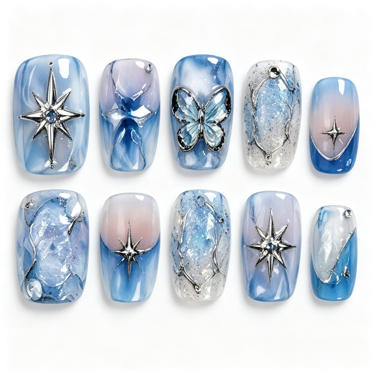 Ice Blue Dream Frosty Press On Nails