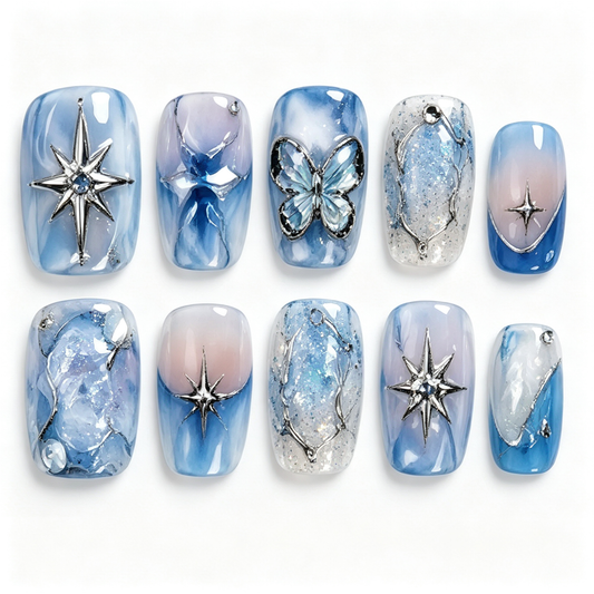 Ice Blue Dream Frosty Press On Nails