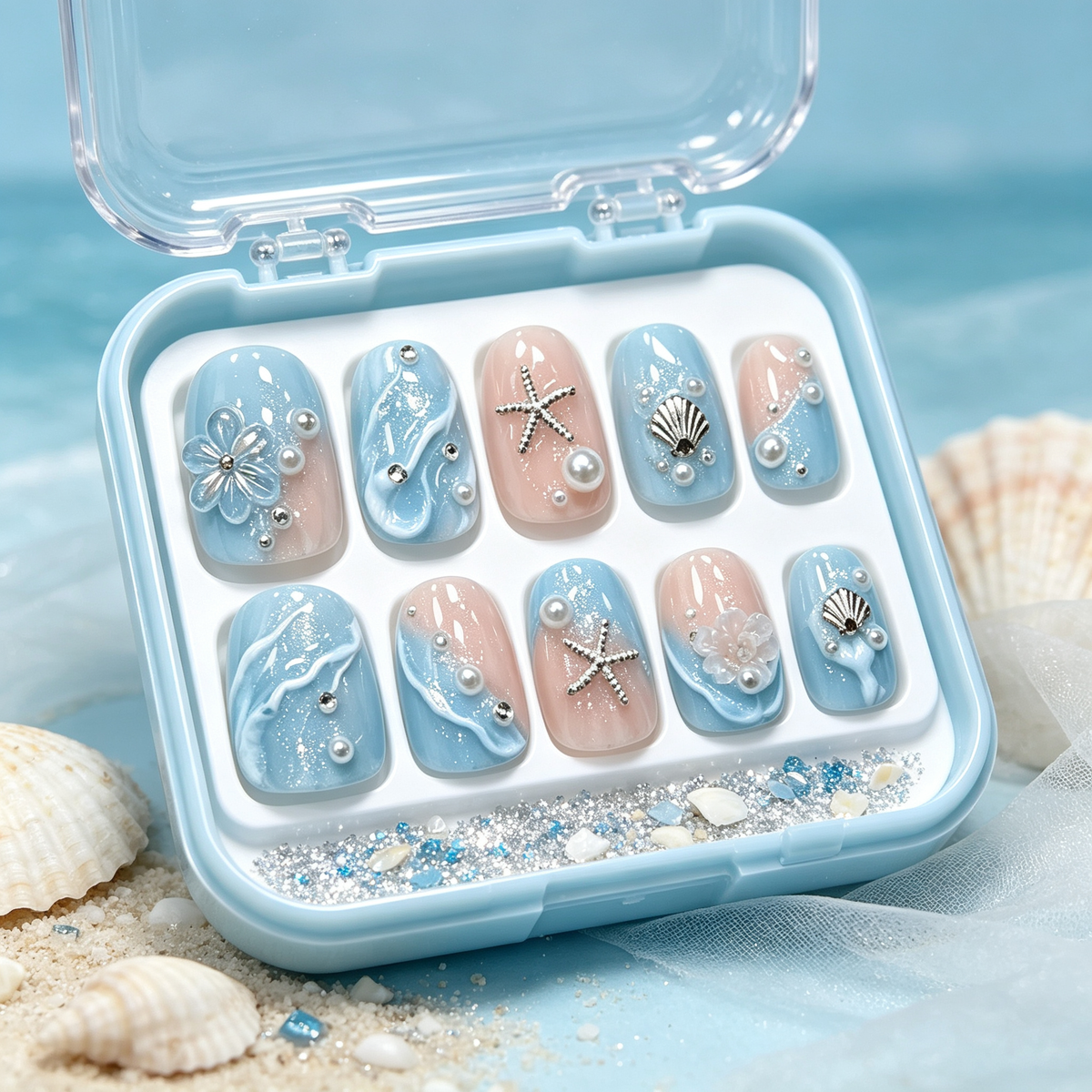 Ocean Starfish Pearl Flower Press On Nails