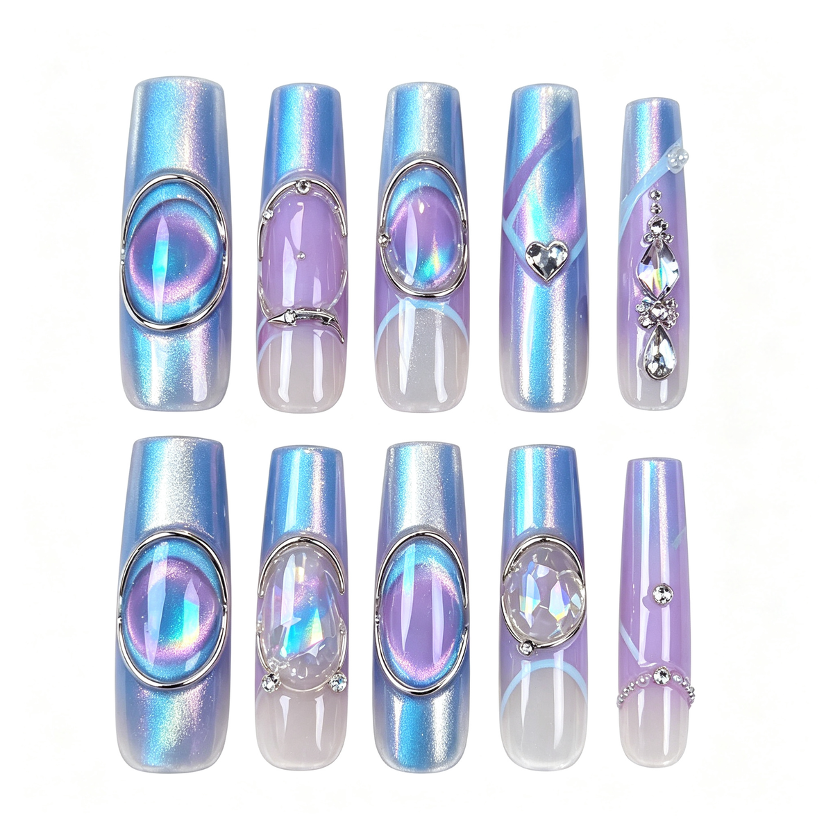 Aurora Purple Blue Gem Long Press On Nails