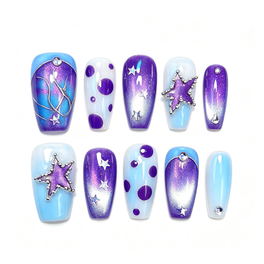 Galaxy Gradient Starry Coffin Press On Nails