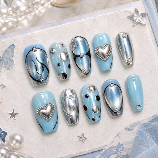 Ice Blue Starfish Star Press On Nails