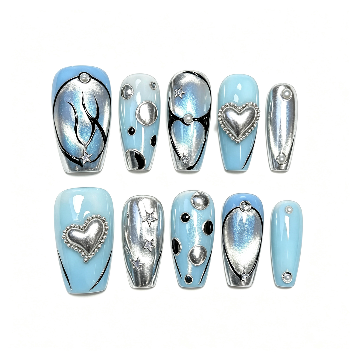 Ice Blue Starfish Star Press On Nails