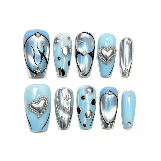 Ice Blue Starfish Star Press On Nails