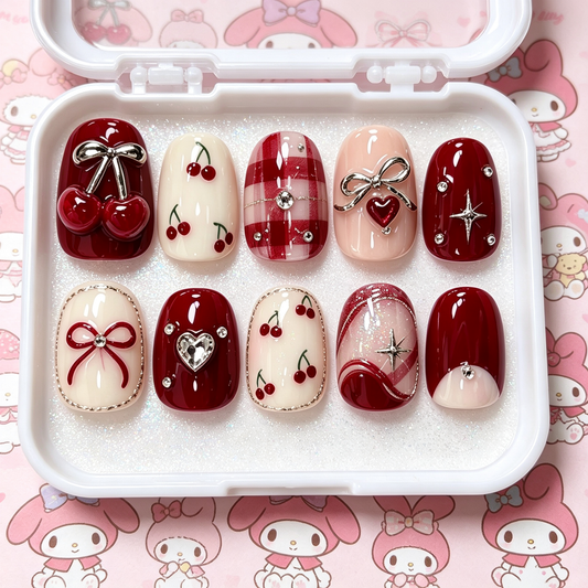 Cherry Girl Charm Glossy Press On Nails