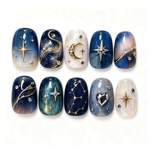Starry Night Glow Moon Press On Nails