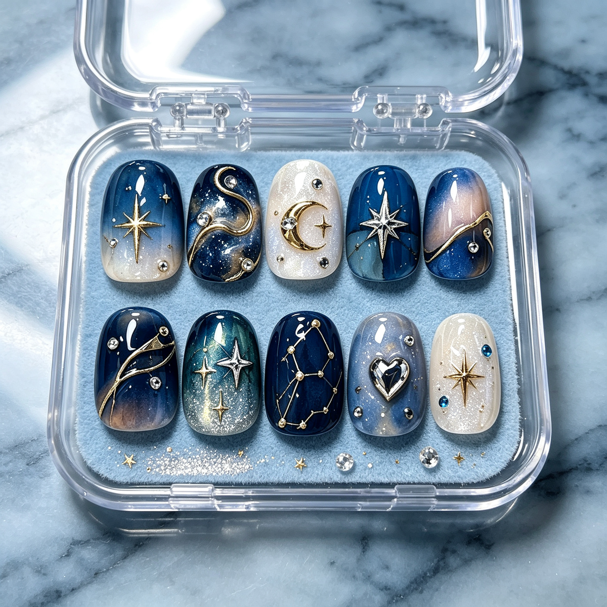 Starry Night Glow Moon Press On Nails