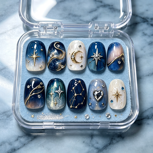 Starry Night Glow Moon Press On Nails
