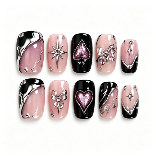 Silver Star Glam Nude Press On Nails