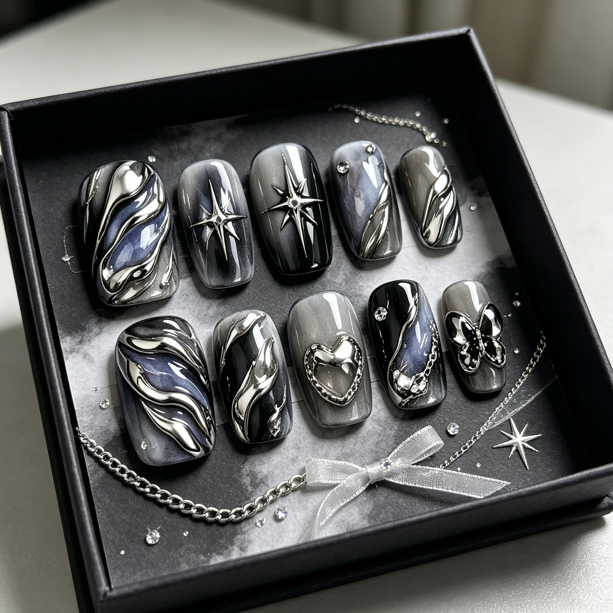 Dark Star Metal Gradient Press On Nails