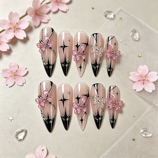Nude Black French Butterfly Medium Press On Nails