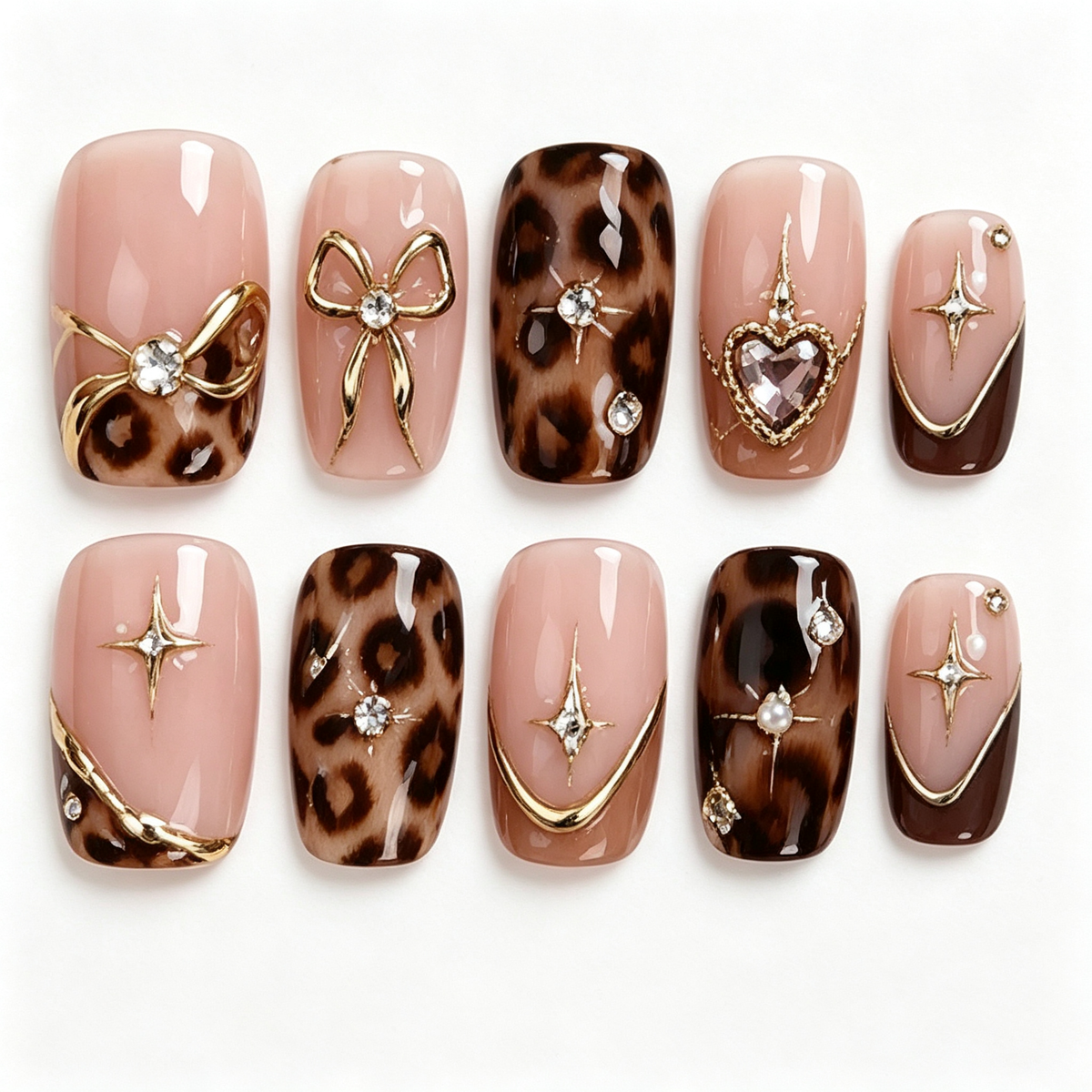Leopard Luxe Gold Pearl Press On Nails