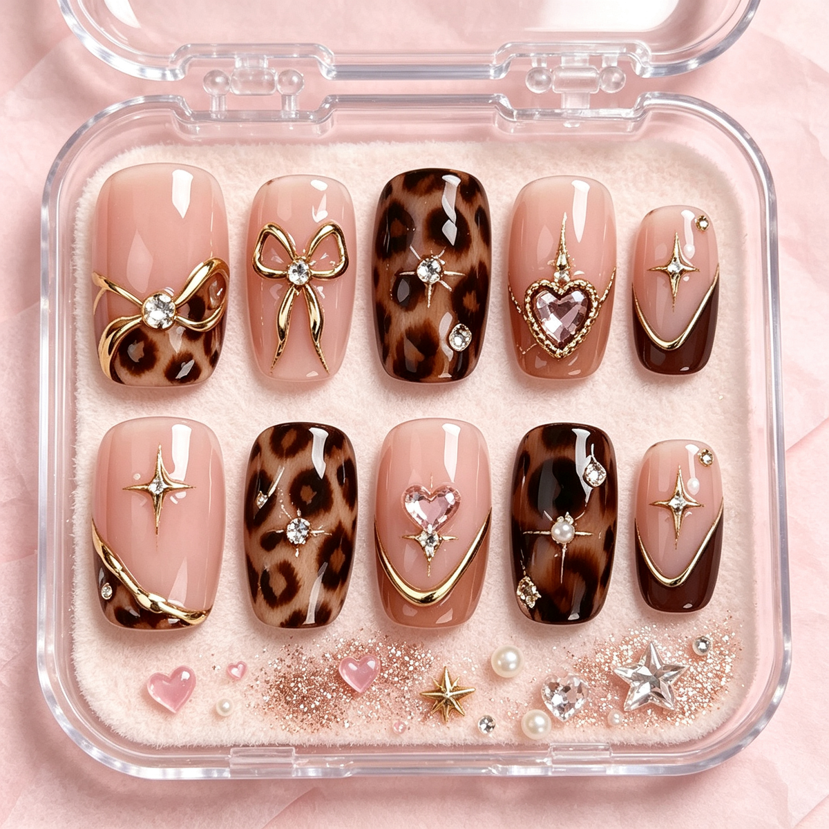 Leopard Luxe Gold Pearl Press On Nails