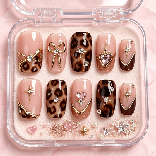 Leopard Luxe Gold Pearl Press On Nails