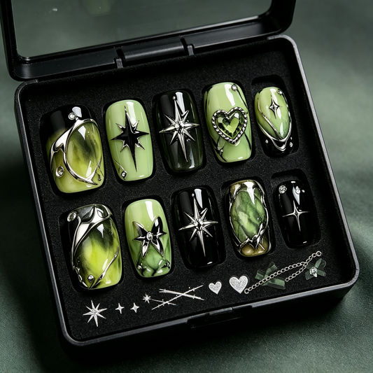 Lime Punk Y2K Star Press On Nails