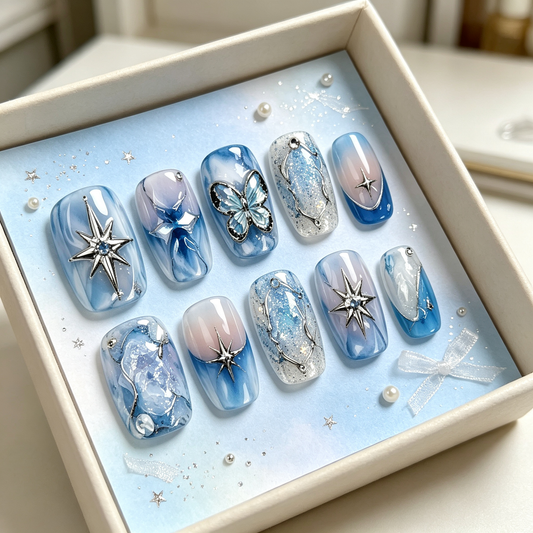 Ice Blue Dream Frosty Press On Nails