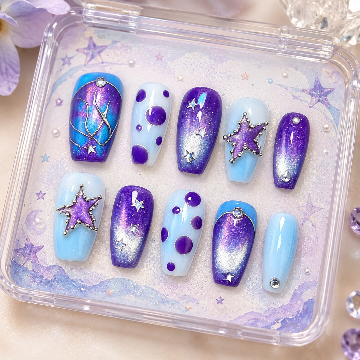 Galaxy Gradient Starry Coffin Press On Nails
